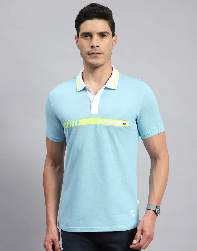 Men's short - sleeve linen t - shirts for summer beach outingsMen Blue Solid Collar Half Sleeve T-Shirt Men's short - sleeve linen t - shirts for summer beach outingsMen Blue Solid Collar Half Sleeve T-Shirt