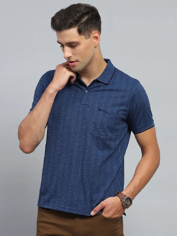 Men's UV - protection t - shirts for outdoor activities in the sunMen Blue Stripe Collar Half Sleeve T-Shirt Men's UV - protection t - shirts for outdoor activities in the sunMen Blue Stripe Collar Half Sleeve T-Shirt