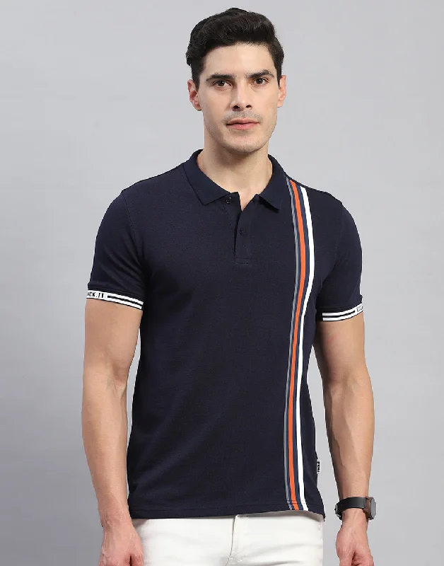Men's v - neck muscle t - shirts for a body - building aestheticMen Navy Blue Stripe Collar Half Sleeve T-Shirt Men's v - neck muscle t - shirts for a body - building aestheticMen Navy Blue Stripe Collar Half Sleeve T-Shirt