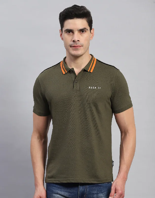 Men's short - sleeve linen t - shirts for summer beach outingsMen Olive Solid Collar Half Sleeve T-Shirt Men's short - sleeve linen t - shirts for summer beach outingsMen Olive Solid Collar Half Sleeve T-Shirt