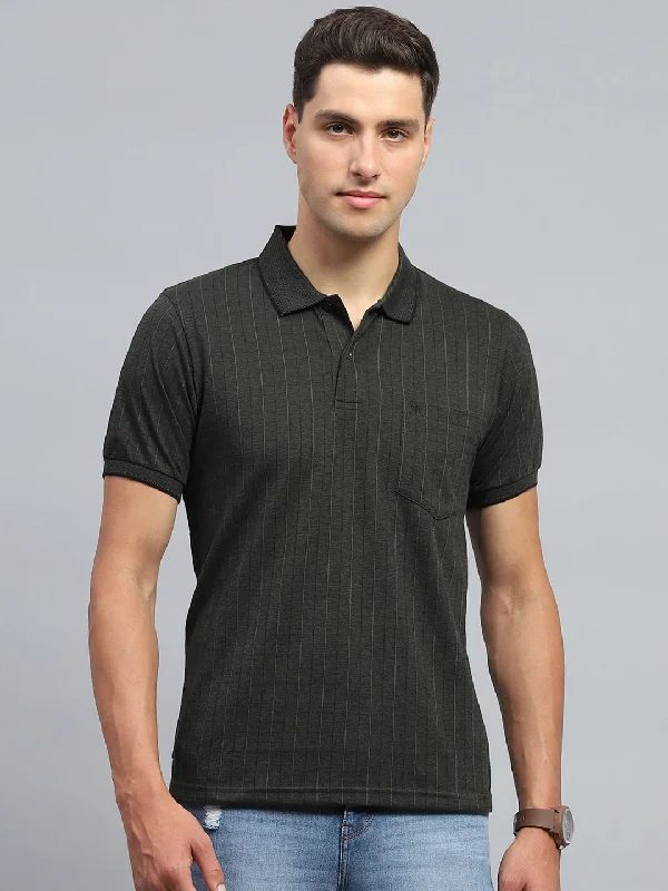 Men's smart - casual checkered t - shirts for semi - formal occasionsMen Olive Stripe Collar Half Sleeve T-Shirt Men's smart - casual checkered t - shirts for semi - formal occasionsMen Olive Stripe Collar Half Sleeve T-Shirt