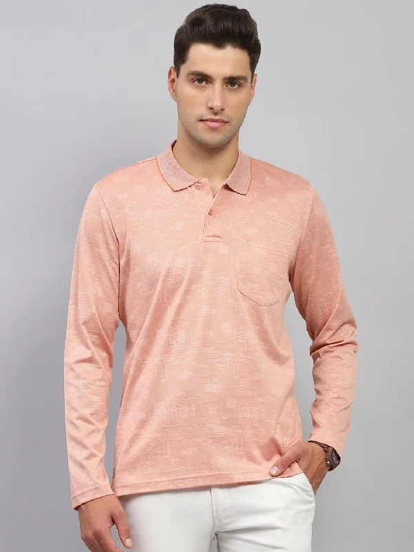 Men's eco - friendly recycled t - shirts for sustainable fashion choicesMen Orange Self Design Collar Full Sleeve Winter T-Shirt Men's eco - friendly recycled t - shirts for sustainable fashion choicesMen Orange Self Design Collar Full Sleeve Winter T-Shirt