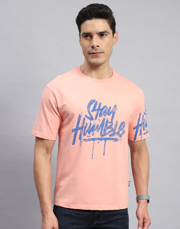 Men's organic cotton crew - neck t - shirts for everyday comfortMen Peach Printed Round Neck Half Sleeve T-Shirt Men's organic cotton crew - neck t - shirts for everyday comfortMen Peach Printed Round Neck Half Sleeve T-Shirt