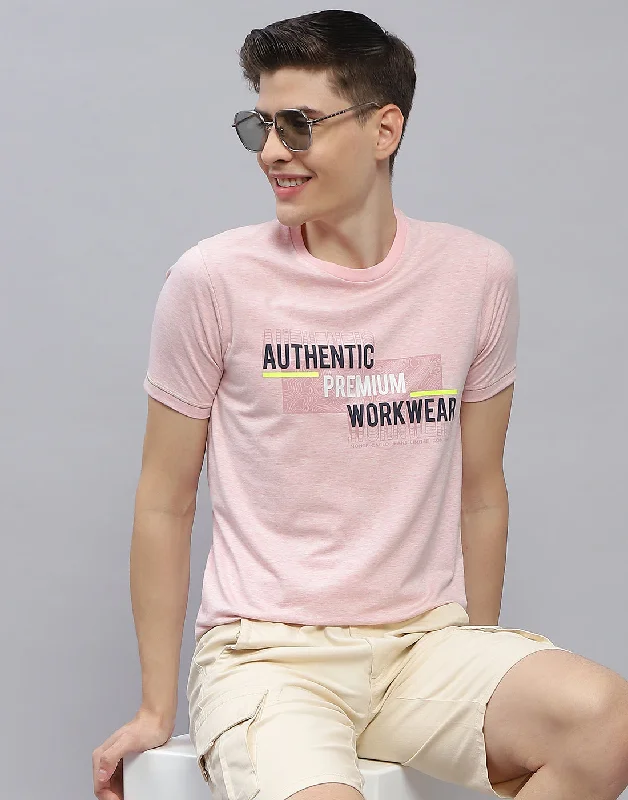 Men's button - front t - shirts with a unique artistic printMen Pink Printed Round Neck Half Sleeve T-Shirt Men's button - front t - shirts with a unique artistic printMen Pink Printed Round Neck Half Sleeve T-Shirt