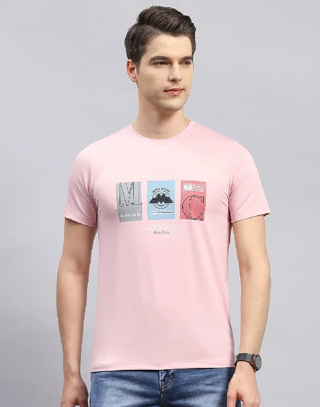 Men's slim - fit graphic t - shirts with vintage rock band printsMen Pink Printed Round Neck Half Sleeve T-Shirt Men's slim - fit graphic t - shirts with vintage rock band printsMen Pink Printed Round Neck Half Sleeve T-Shirt