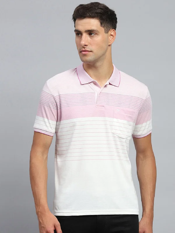 Men's distressed denim - look t - shirts with a rugged appealMen Pink Stripe Collar Half Sleeve T-Shirt Men's distressed denim - look t - shirts with a rugged appealMen Pink Stripe Collar Half Sleeve T-Shirt