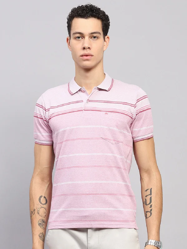 Men's eco - friendly recycled t - shirts for sustainable fashion choicesMen Pink Stripe Collar Half Sleeve T-Shirt Men's eco - friendly recycled t - shirts for sustainable fashion choicesMen Pink Stripe Collar Half Sleeve T-Shirt
