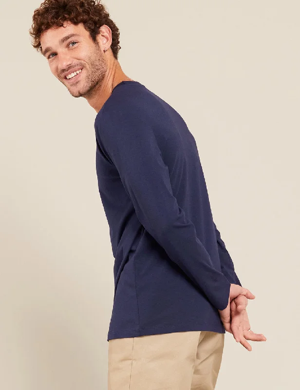 Men's mock - neck t - shirts with a modern and sleek styleMen's Classic Long Sleeve T-Shirt - Navy Men's mock - neck t - shirts with a modern and sleek styleMen's Classic Long Sleeve T-Shirt - Navy