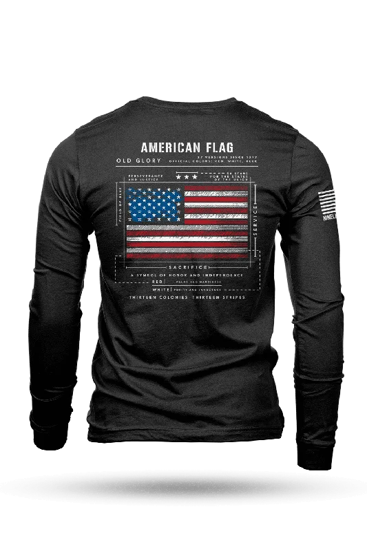 Men's eco - friendly recycled t - shirts for sustainable fashion choicesAmerican Flag Schematic - Long Sleeve T-Shirt Men's eco - friendly recycled t - shirts for sustainable fashion choicesAmerican Flag Schematic - Long Sleeve T-Shirt