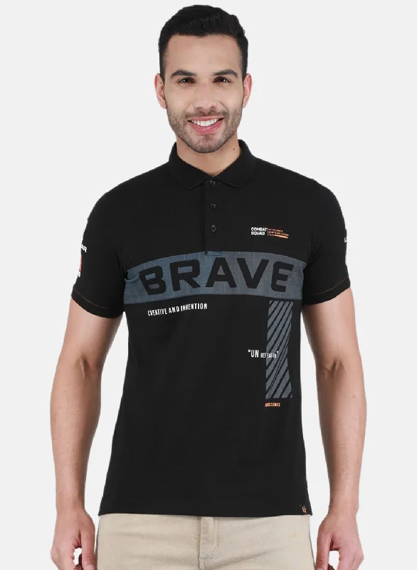 Men's mock - neck t - shirts with a modern and sleek styleMen Black Printed T-Shirt
