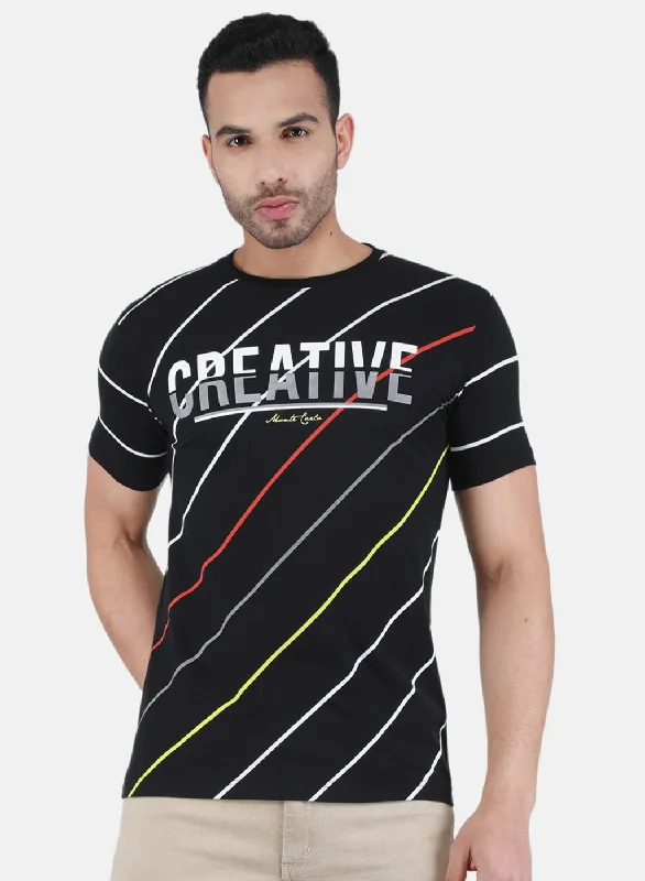 Men's short - sleeve linen t - shirts for summer beach outingsMen Black Printed T-Shirt Men's short - sleeve linen t - shirts for summer beach outingsMen Black Printed T-Shirt