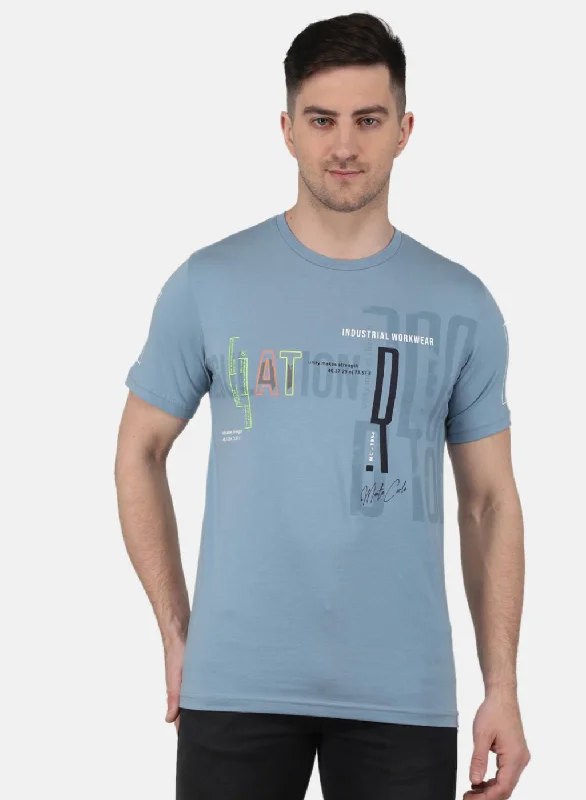 Men's printed Hawaiian t - shirts for tropical vacationsMen Blue Printed T-Shirt