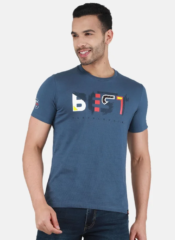Men's thermal t - shirts with a high - neck design for cold weatherMen Blue Printed T-Shirt Men's thermal t - shirts with a high - neck design for cold weatherMen Blue Printed T-Shirt