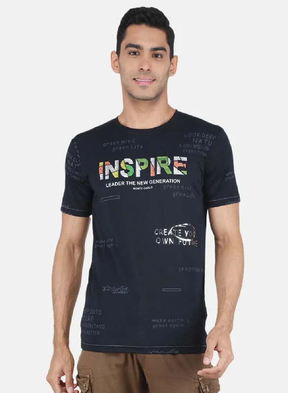 Men's mock - neck t - shirts with a modern and sleek styleMen Blue Printed T-Shirt