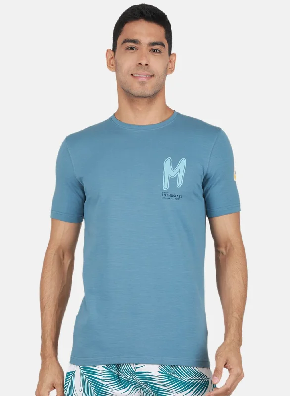 Men's short - sleeve linen t - shirts for summer beach outingsMen Blue Printed T-Shirt Men's short - sleeve linen t - shirts for summer beach outingsMen Blue Printed T-Shirt