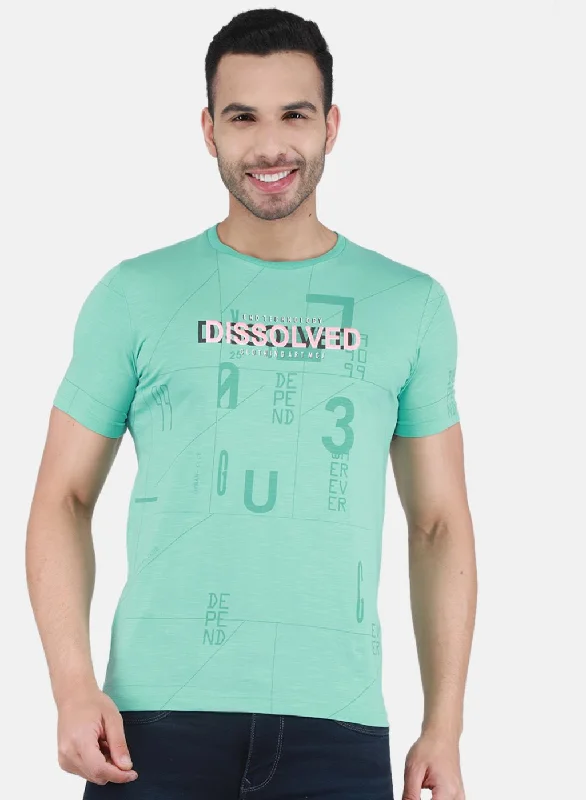 Men's thermal t - shirts with a high - neck design for cold weatherMen Green Printed T-Shirt Men's thermal t - shirts with a high - neck design for cold weatherMen Green Printed T-Shirt