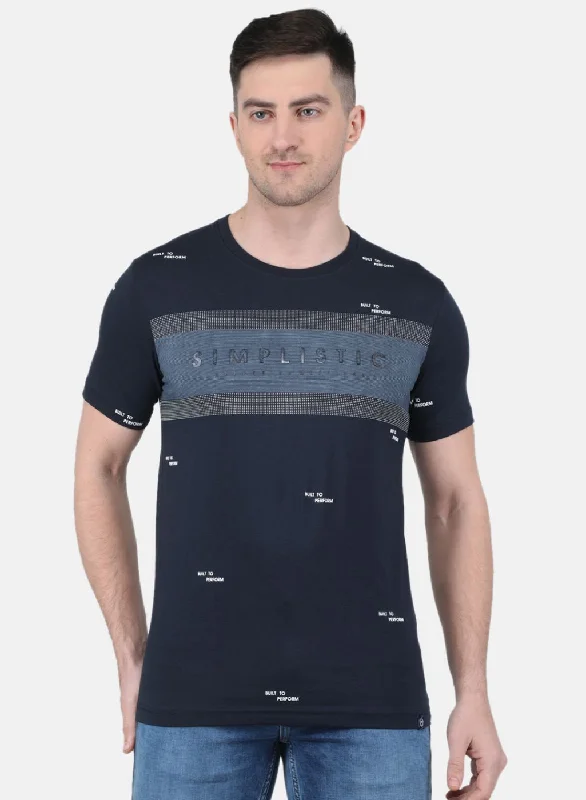 Men's plus - size pocket t - shirts with a classic lookMen NAvy Blue Printed T-Shirt Men's plus - size pocket t - shirts with a classic lookMen NAvy Blue Printed T-Shirt