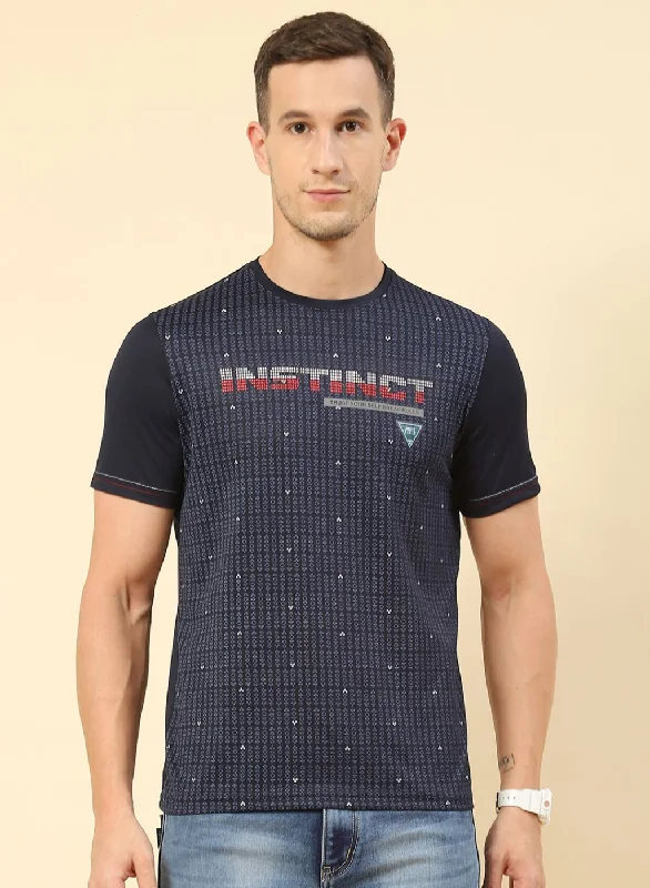 Men's button - front t - shirts with a unique artistic printMen NAvy Blue Printed T-Shirt Men's button - front t - shirts with a unique artistic printMen NAvy Blue Printed T-Shirt
