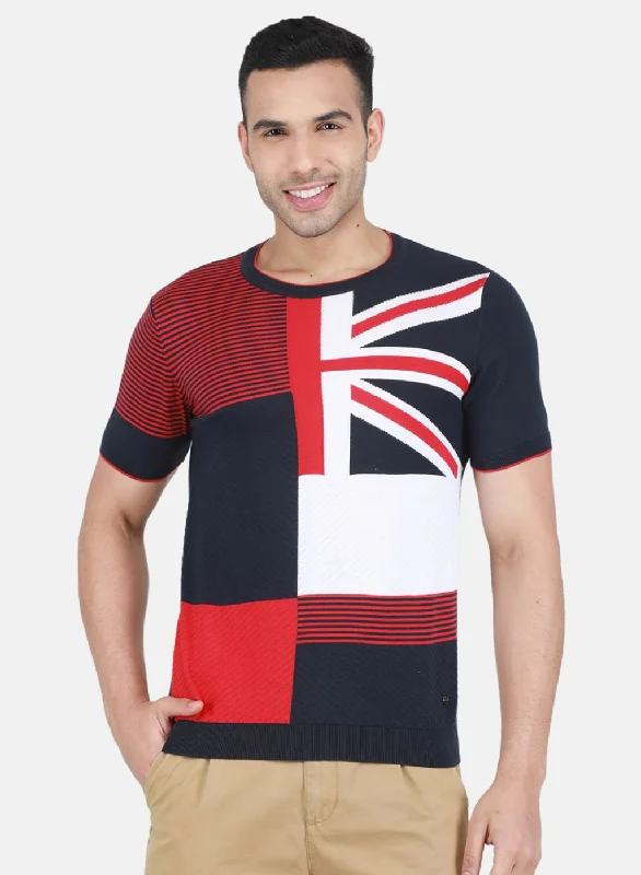 Men's UV - protection t - shirts for outdoor activities in the sunMen NAvy Blue Self Design T-Shirt Men's UV - protection t - shirts for outdoor activities in the sunMen NAvy Blue Self Design T-Shirt
