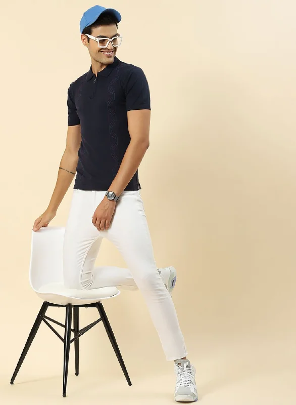 Men's ribbed t - shirts with a textured finish for added styleMen NAvy Blue Solid T-Shirt Men's ribbed t - shirts with a textured finish for added styleMen NAvy Blue Solid T-Shirt