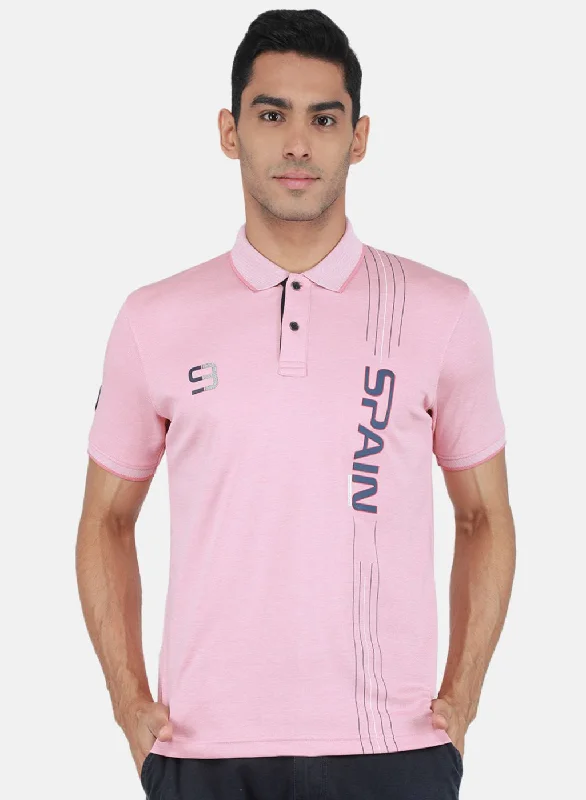 Men's polo t - shirts with a contrast collar for a preppy lookMen Pink Printed T-Shirt Men's polo t - shirts with a contrast collar for a preppy lookMen Pink Printed T-Shirt
