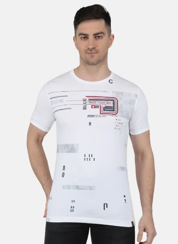 Men's slim - fit graphic t - shirts with vintage rock band printsMen White Printed T-Shirt Men's slim - fit graphic t - shirts with vintage rock band printsMen White Printed T-Shirt