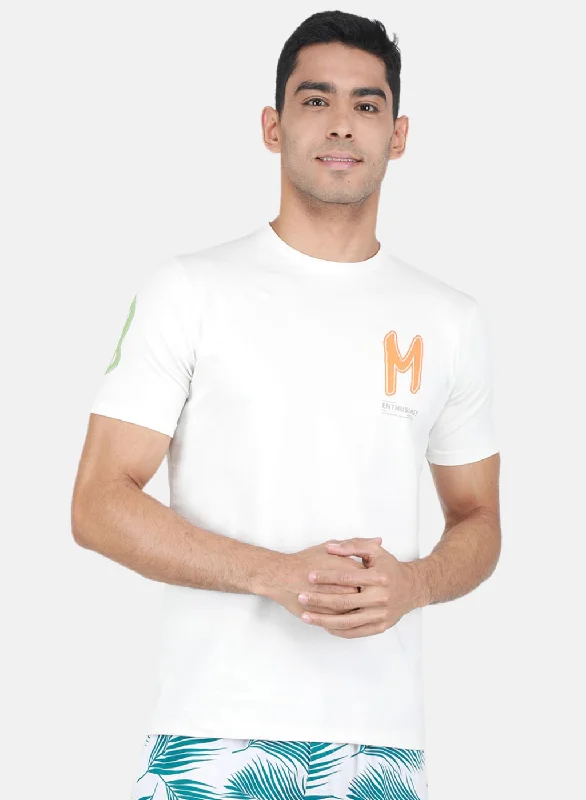 Men's printed Hawaiian t - shirts for tropical vacationsMen White Printed T-Shirt