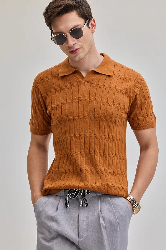 Men's slim fit short sleeve polo shirts with contrast collarsMustard Knitted Polo T-Shirt Men's slim fit short sleeve polo shirts with contrast collarsMustard Knitted Polo T-Shirt