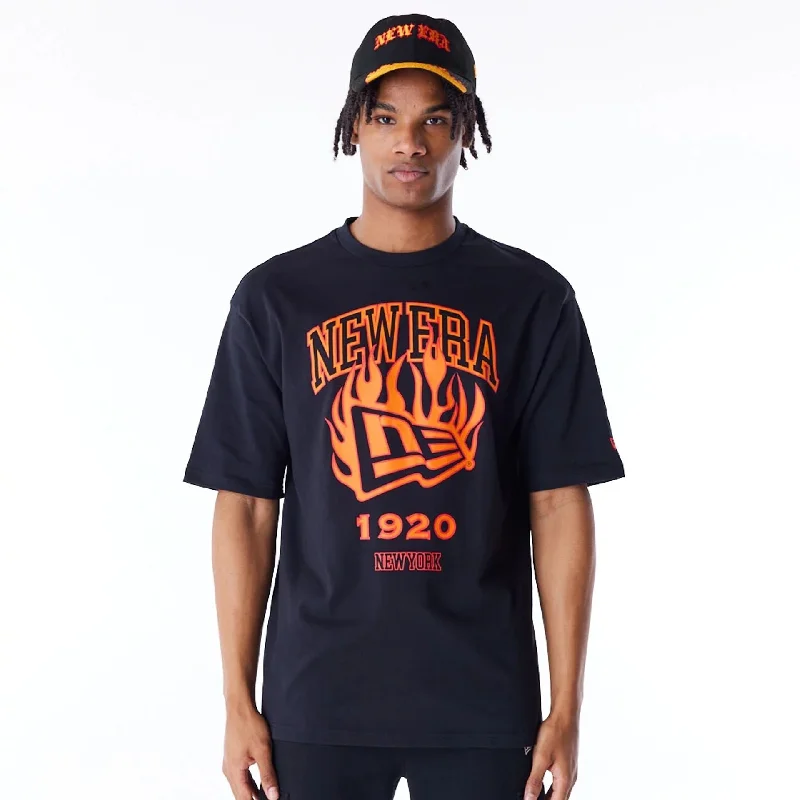 Men's v - neck muscle t - shirts for a body - building aestheticNew Era Flag Flame Black Oversized T-Shirt Men's v - neck muscle t - shirts for a body - building aestheticNew Era Flag Flame Black Oversized T-Shirt