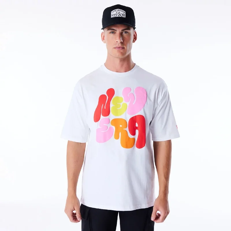 Men's tie - dye t - shirts with a bohemian styleNew Era Font Graphic White Oversized T-Shirt Men's tie - dye t - shirts with a bohemian styleNew Era Font Graphic White Oversized T-Shirt