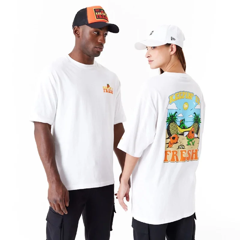 Men's mock - neck t - shirts with a modern and sleek styleNew Era Fruit Graphic White Oversized T-Shirt Men's mock - neck t - shirts with a modern and sleek styleNew Era Fruit Graphic White Oversized T-Shirt
