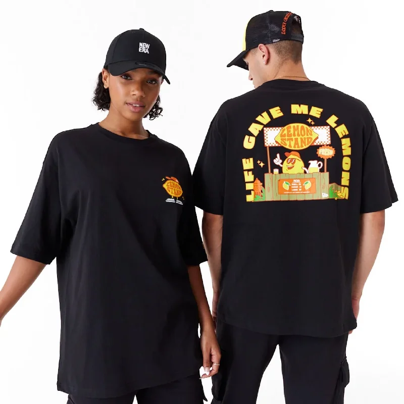 Men's button - front t - shirts with a unique artistic printNew Era Lemon Stand Fruit Graphic Black Oversized T-Shirt Men's button - front t - shirts with a unique artistic printNew Era Lemon Stand Fruit Graphic Black Oversized T-Shirt