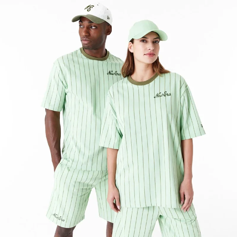 Men's distressed denim - look t - shirts with a rugged appealNew Era Pinstripe Bright Green Oversized T-Shirt Men's distressed denim - look t - shirts with a rugged appealNew Era Pinstripe Bright Green Oversized T-Shirt