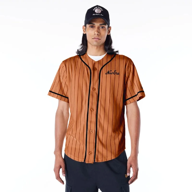 Men's slim - fit graphic t - shirts with vintage rock band printsNew Era Pinstripe Brown T-Shirt Men's slim - fit graphic t - shirts with vintage rock band printsNew Era Pinstripe Brown T-Shirt