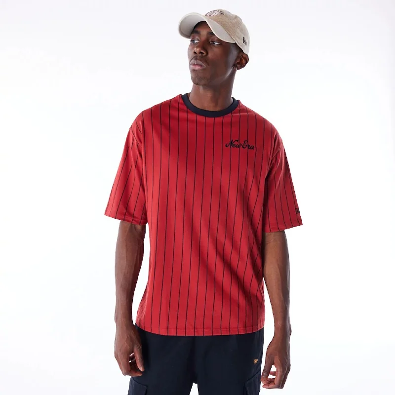 Men's ribbed t - shirts with a textured finish for added styleNew Era Pinstripe Red Oversized T-Shirt Men's ribbed t - shirts with a textured finish for added styleNew Era Pinstripe Red Oversized T-Shirt