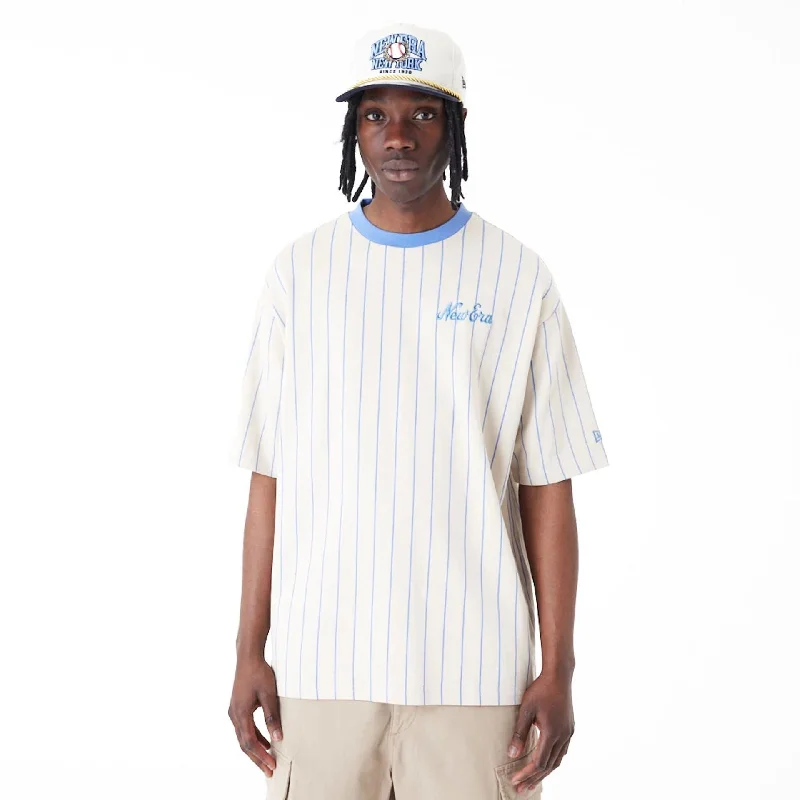 Men's button - front t - shirts with a unique artistic printNew Era Pinstripe Stone Oversized T-Shirt Men's button - front t - shirts with a unique artistic printNew Era Pinstripe Stone Oversized T-Shirt