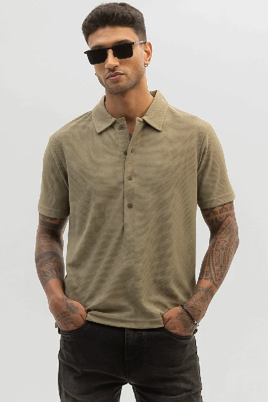 Men's luxury cashmere blend polo shirts in solid colorsOlive Textured Polo T-Shirt