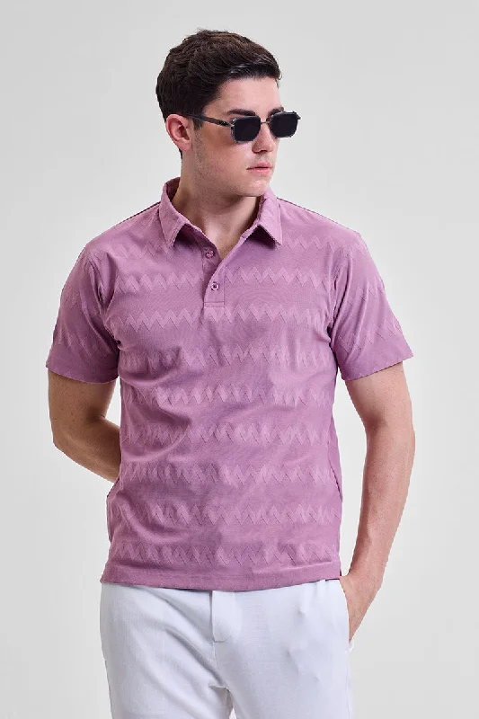 Men's two - tone stripe polo shirts with a preppy stylePink Textured Polo T-Shirt