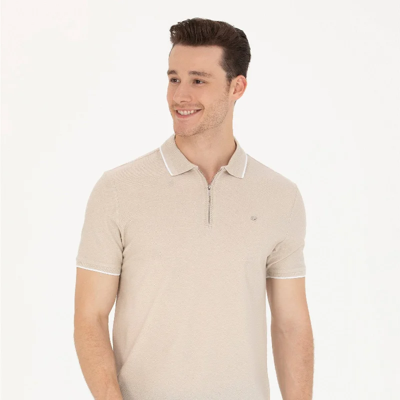 Men's vintage - inspired retro polo shirts with unique patternsPOLO BEIGE EN MAILLE DE VISCOSE MÉLANGÉE TESTE - 1573414VR049 Men's vintage - inspired retro polo shirts with unique patternsPOLO BEIGE EN MAILLE DE VISCOSE MÉLANGÉE TESTE - 1573414VR049