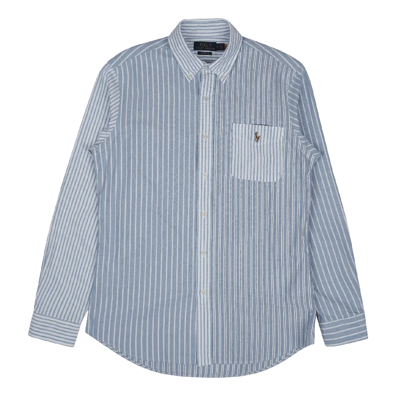 Men's jacquard woven polo shirts with intricate designsCustom Fit Striped Oxford Fun Shirt Blue Funshirt