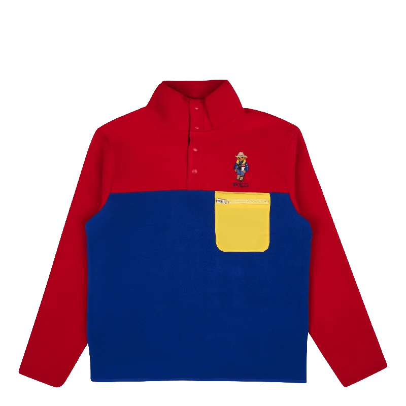Men's UV - protected polo shirts for outdoor gardeningPolo Bear Brushed Fleece Pullover Hol22 Rl2000 Rd/Royl Sunv Bear Men's UV - protected polo shirts for outdoor gardeningPolo Bear Brushed Fleece Pullover Hol22 Rl2000 Rd/Royl Sunv Bear