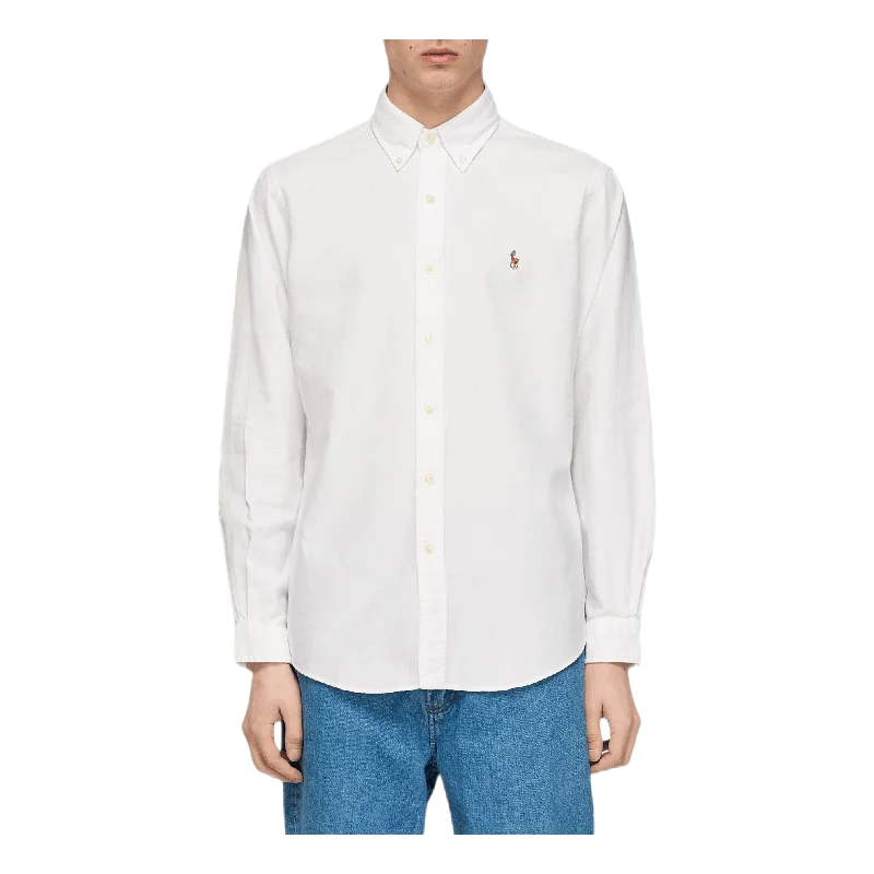 Men's two - tone stripe polo shirts with a preppy styleCustom Fit Oxford Shirt White Men's two - tone stripe polo shirts with a preppy styleCustom Fit Oxford Shirt White
