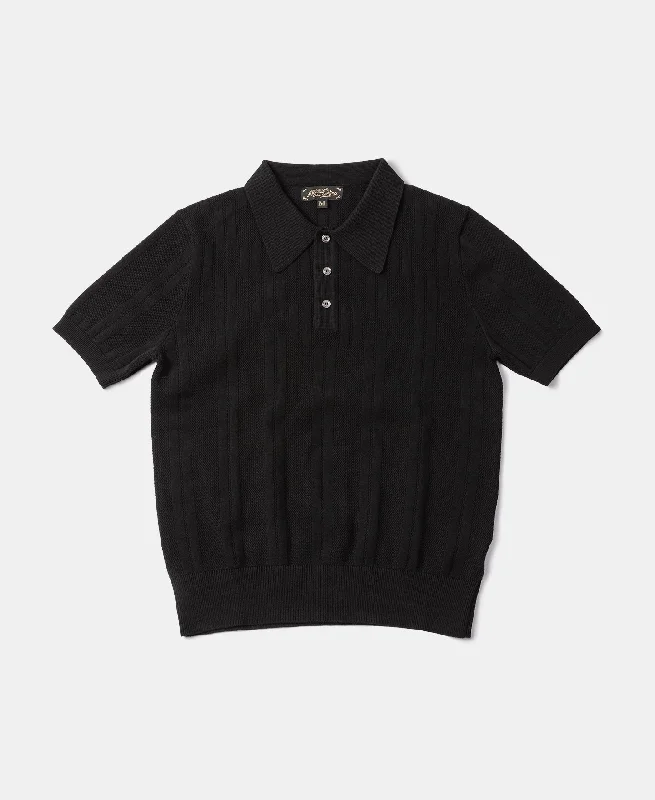 Men's quick - dry polo shirts for water sports activitiesRetro Knitted Jacquard Polo Shirt - Black Men's quick - dry polo shirts for water sports activitiesRetro Knitted Jacquard Polo Shirt - Black