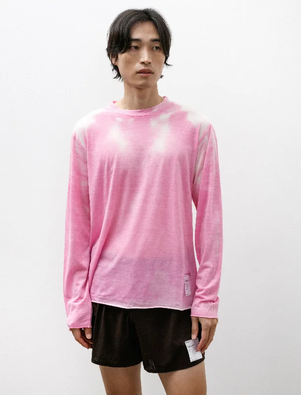 Men's tie - dye t - shirts with a bohemian styleCloudMerino Long Tee Thermo Pink