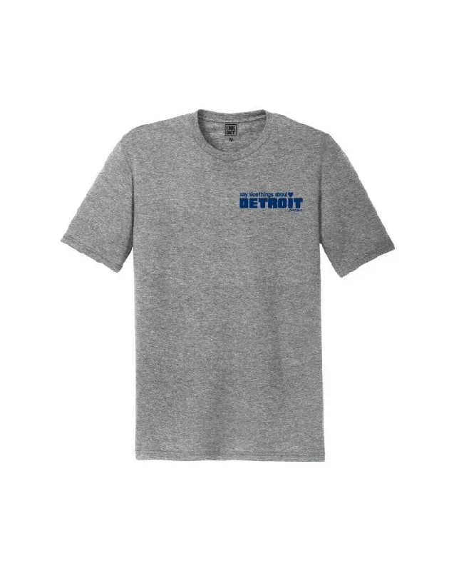 Men's eco - friendly recycled t - shirts for sustainable fashion choicesSay Nice Things About Detroit Left Chest Print T-Shirt - Heather Grey Men's eco - friendly recycled t - shirts for sustainable fashion choicesSay Nice Things About Detroit Left Chest Print T-Shirt - Heather Grey