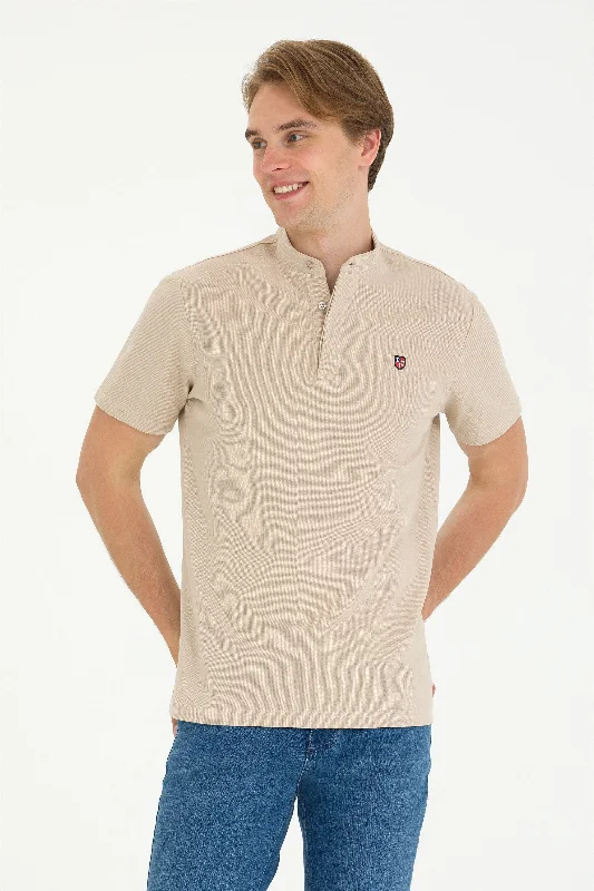 Men's slim fit short sleeve polo shirts with contrast collarsT-shirt SANCHO Beige - 1570842VR049 Men's slim fit short sleeve polo shirts with contrast collarsT-shirt SANCHO Beige - 1570842VR049