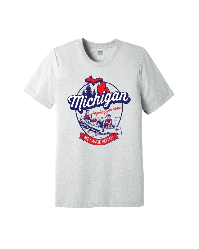 Men's smart - casual checkered t - shirts for semi - formal occasionsThe Great Lakes State - Michigan "We canoe better" T-Shirt - Silver Men's smart - casual checkered t - shirts for semi - formal occasionsThe Great Lakes State - Michigan "We canoe better" T-Shirt - Silver