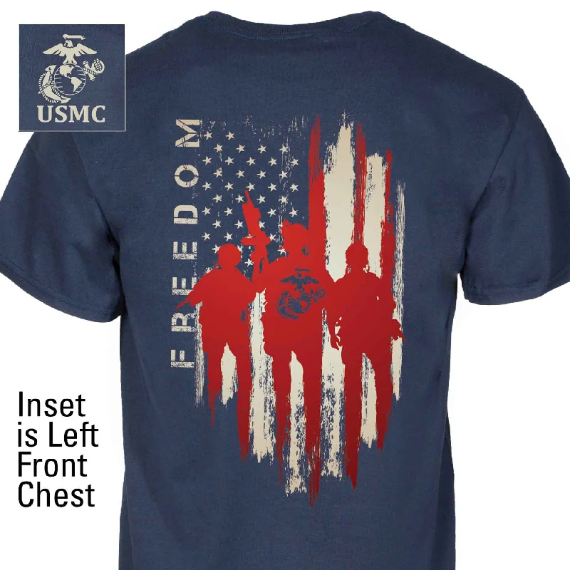 Men's printed Hawaiian t - shirts for tropical vacationsUSMC Freedom Warriors Back With Left Chest T-shirt Men's printed Hawaiian t - shirts for tropical vacationsUSMC Freedom Warriors Back With Left Chest T-shirt