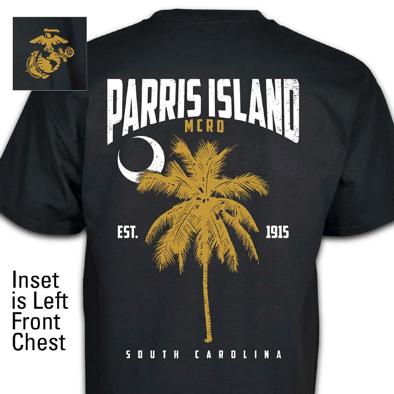 Men's v - neck muscle t - shirts for a body - building aestheticParris Island MCRD Palm T-shirt Men's v - neck muscle t - shirts for a body - building aestheticParris Island MCRD Palm T-shirt