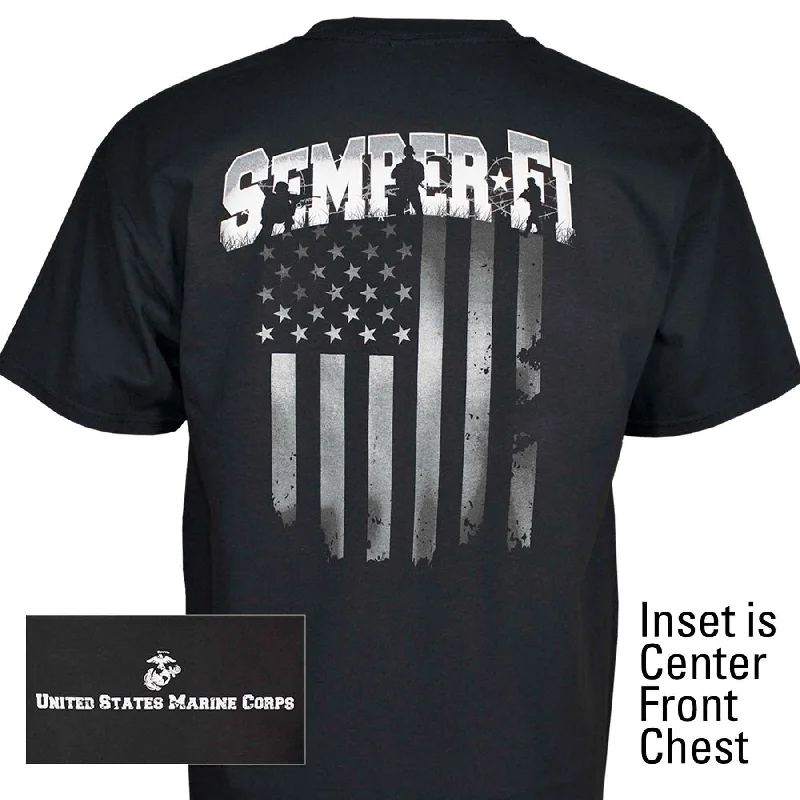 Men's short - sleeve linen t - shirts for summer beach outingsUSMC Semper Fi Flag T-shirt White/Black Men's short - sleeve linen t - shirts for summer beach outingsUSMC Semper Fi Flag T-shirt White/Black